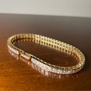 Gold Vermeil Princess Cut Diamond Simulant Tennis Bracelet 7"